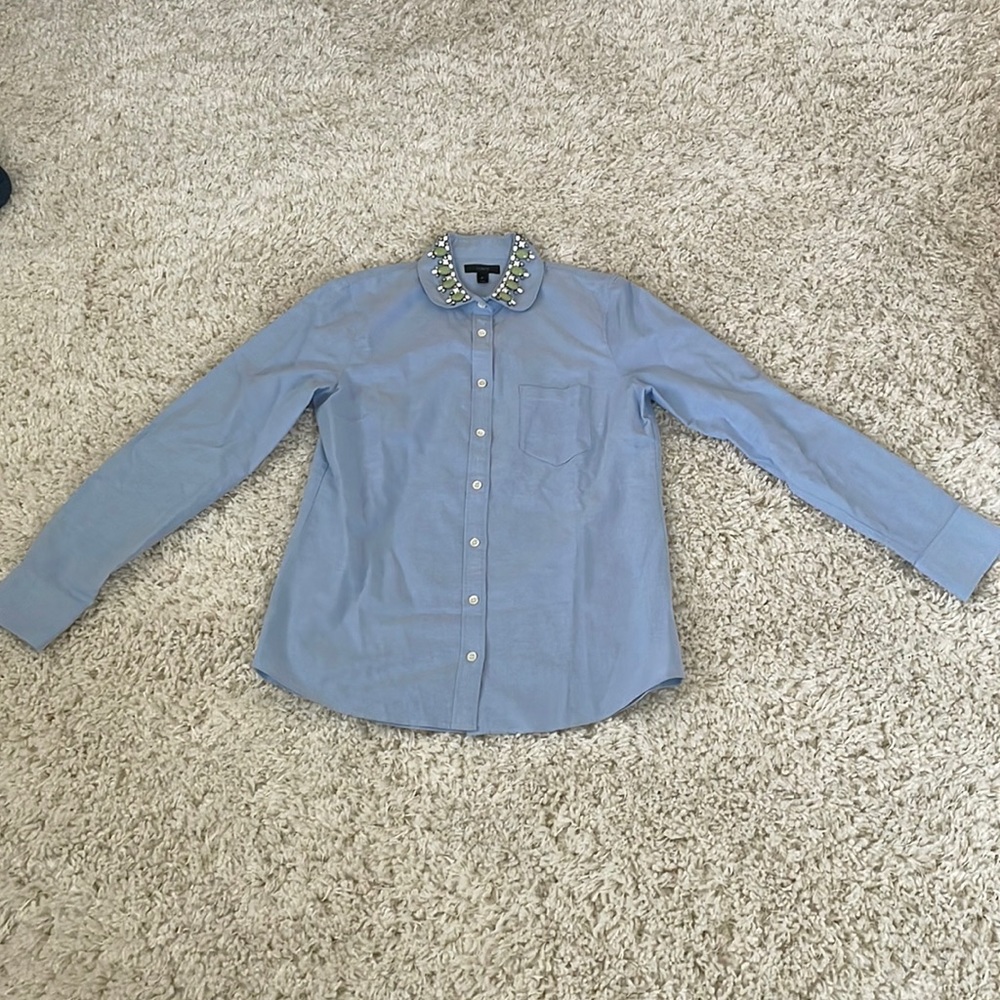 Women’s blue  button up Long sleeve shirt with